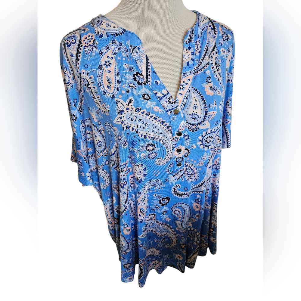 Kim Rogers Plus Size Blue Paisley Women's Top Size 3X